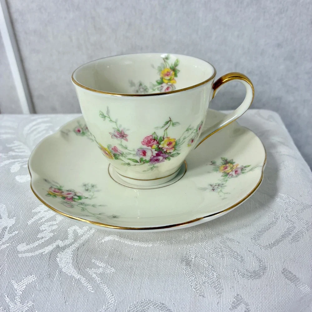 Theodore Haviland NY Floral Tea/Demitasse Cup & Saucer Set Gold Trim Made in USA